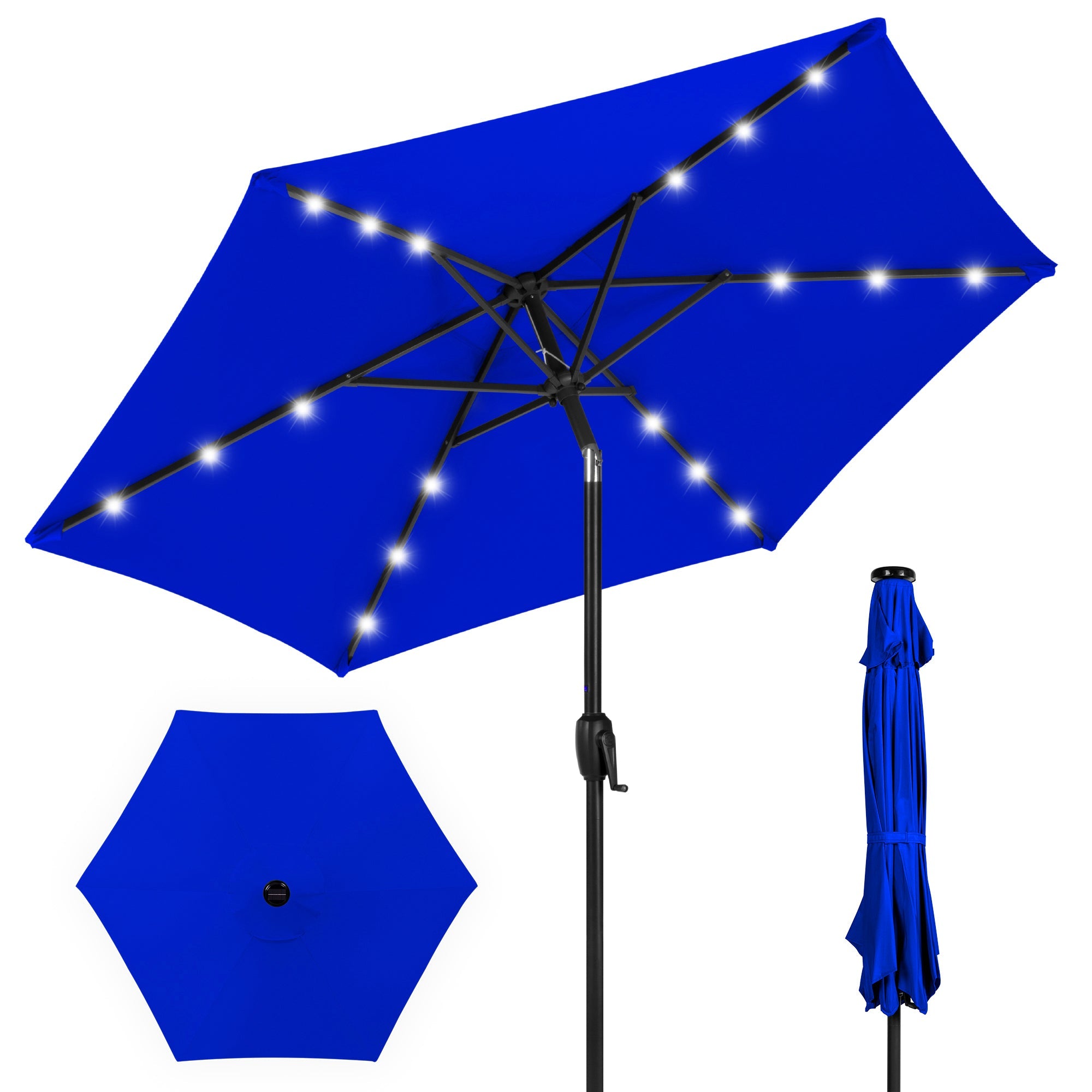 Outdoor Solar Patio Umbrella w/ Push Button Tilt, Crank Lift - 7.5ft - Resort Blue