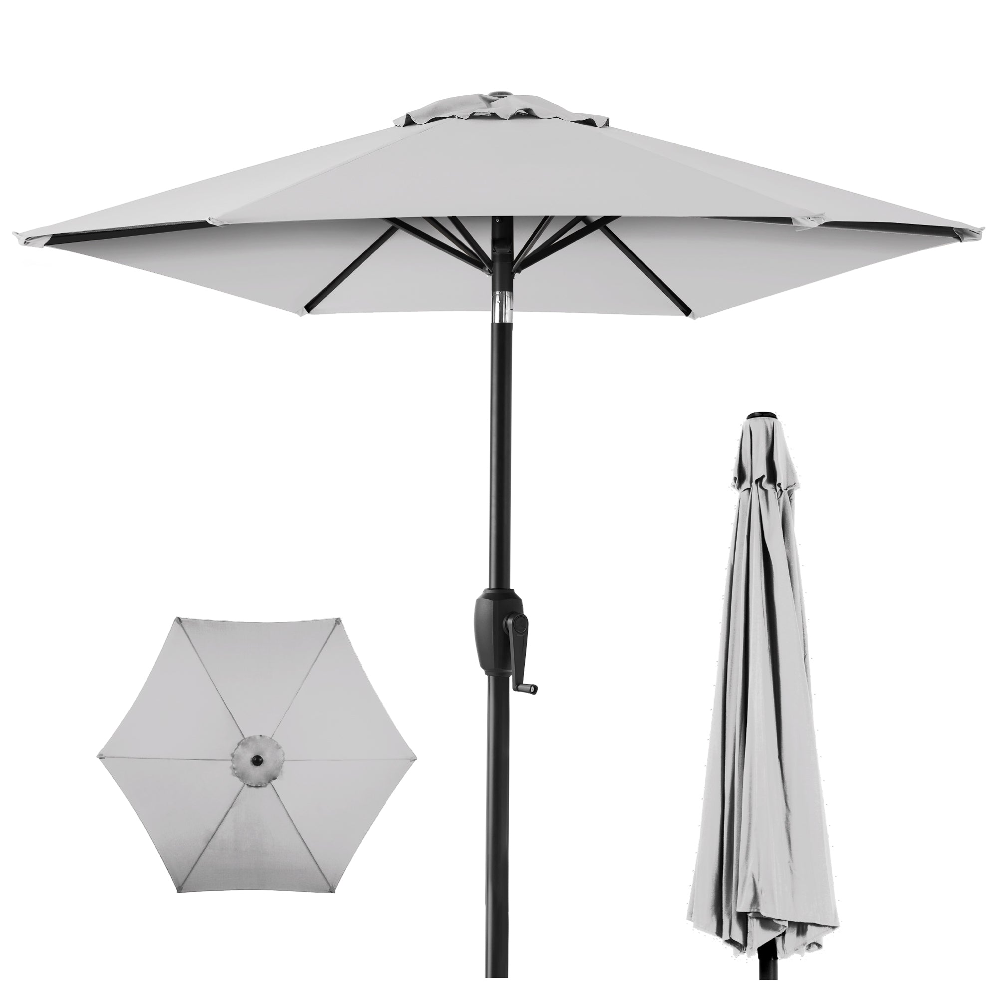 Outdoor Market Patio Umbrella w/ Push Button Tilt, Crank Lift - 7.5ft - Fog Gray