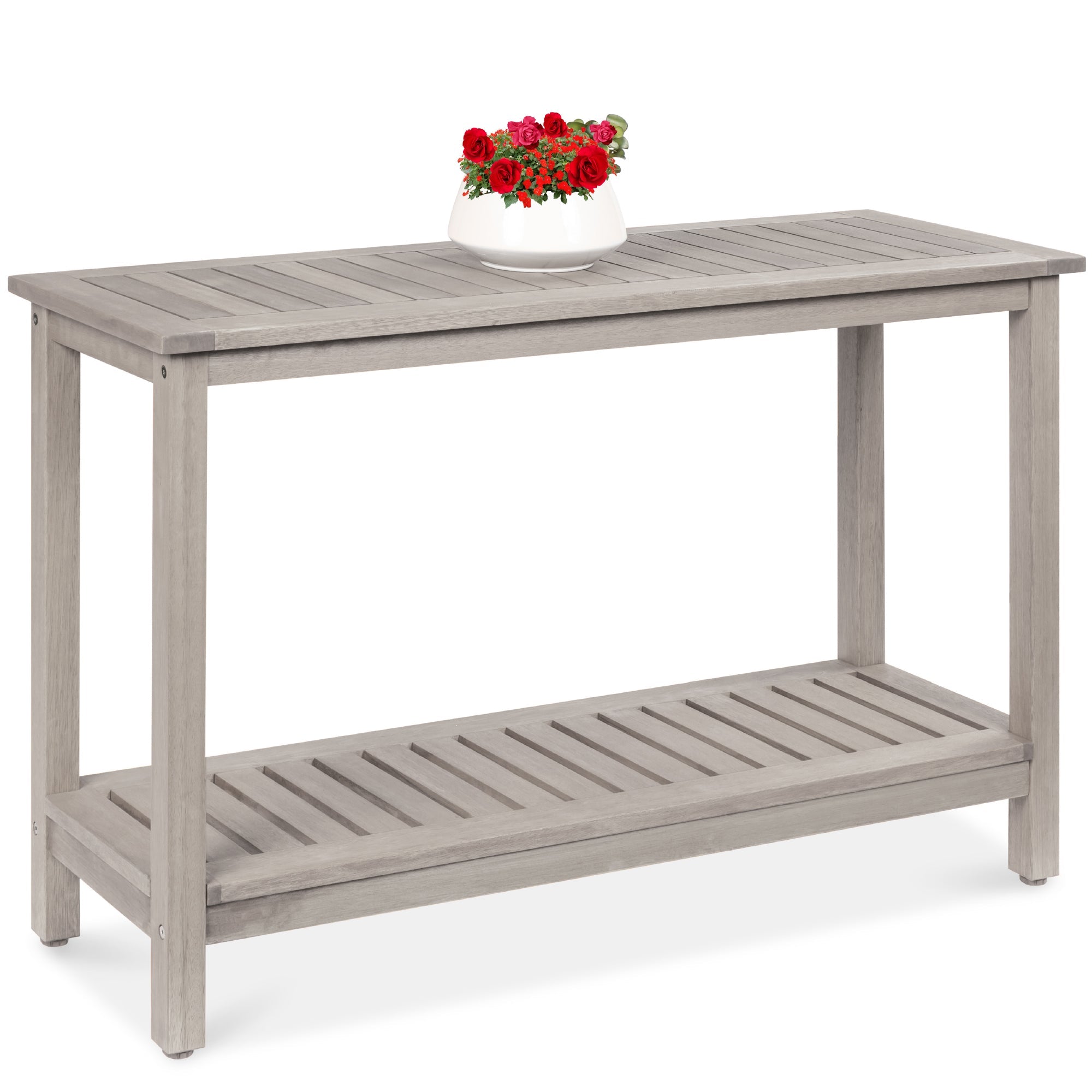 2-Shelf Wooden Console Table Storage Organizer w/ Natural Finish - 48in - Gray