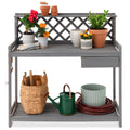 Wooden Garden Potting Bench Workstation w/ Cabinet Drawer, Open Shelf - Gray