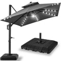 2-Tier Square LED Cantilever Offset Umbrella w/ 360 Rotation, Base - 10x10ft - Gray