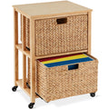 Vertical Rolling File Cabinet w/ Rubberwood Frame, Locking Caster Wheels - Natural