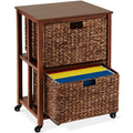 Vertical Rolling File Cabinet w/ Rubberwood Frame, Locking Caster Wheels - Mocha