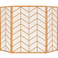 3-Panel Iron Chevron Fireplace Screen w/ Handles - 52x31in - Gold