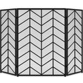 3-Panel Iron Chevron Fireplace Screen w/ Handles - 52x31in - Black