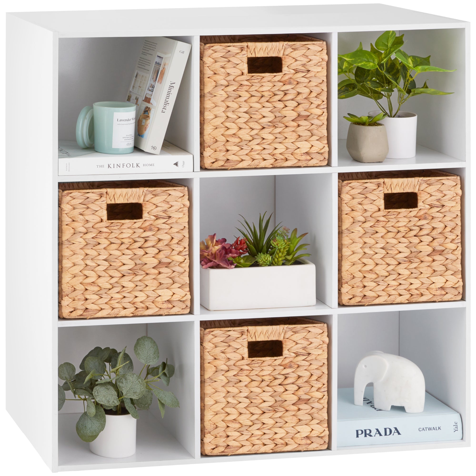9-Cube Bookshelf Storage Display w/ 3 Removable Panels, Customizable Design - White