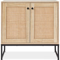 2-Door Rattan Storage Cabinet Accent Furniture for Living Room w/ Foot Pads - Natural