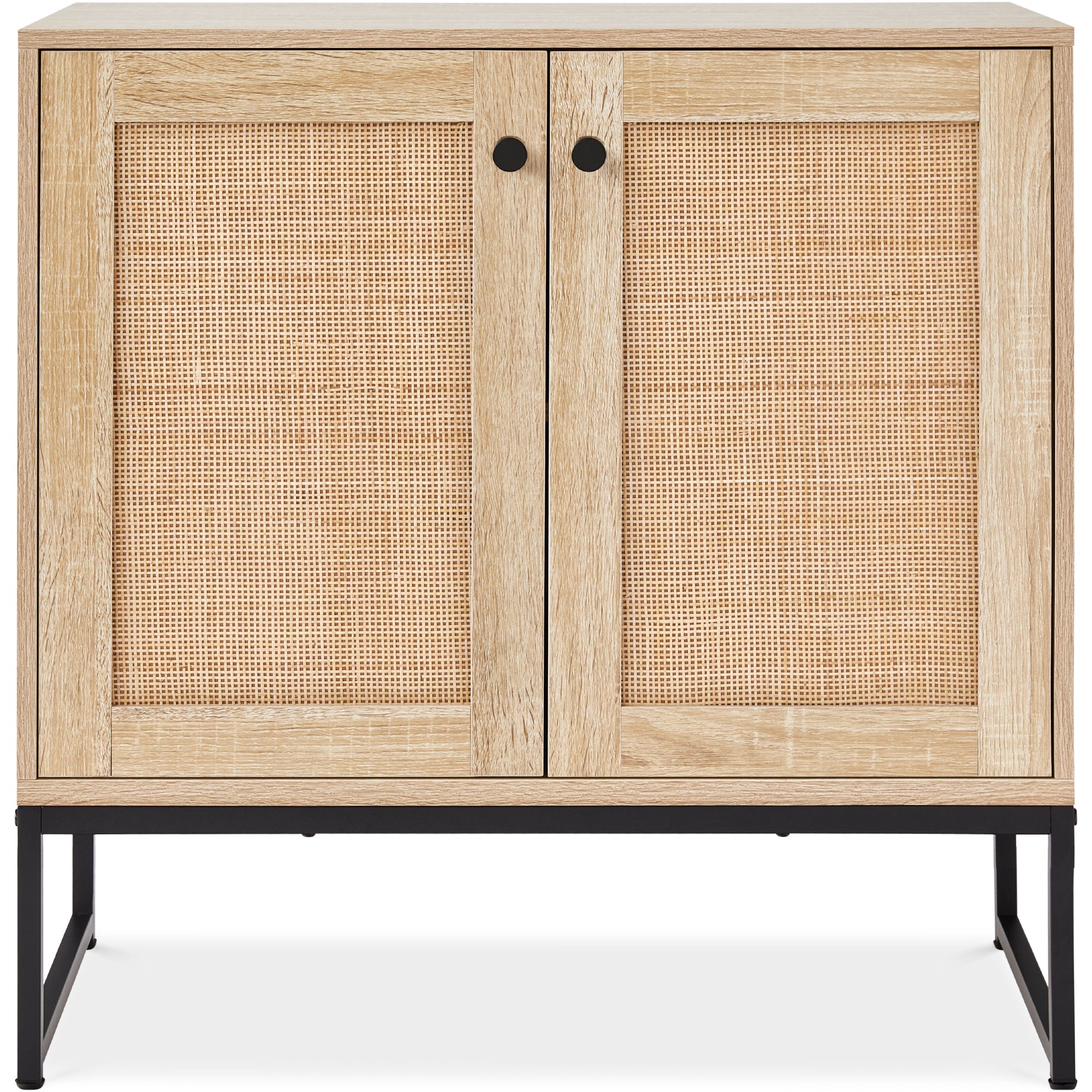2-Door Rattan Storage Cabinet Accent Furniture for Living Room w/ Foot Pads - Natural