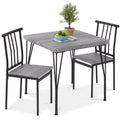 3-Piece Metal Wood Square Dining Table Furniture Set w/ 2 Chairs - Gray