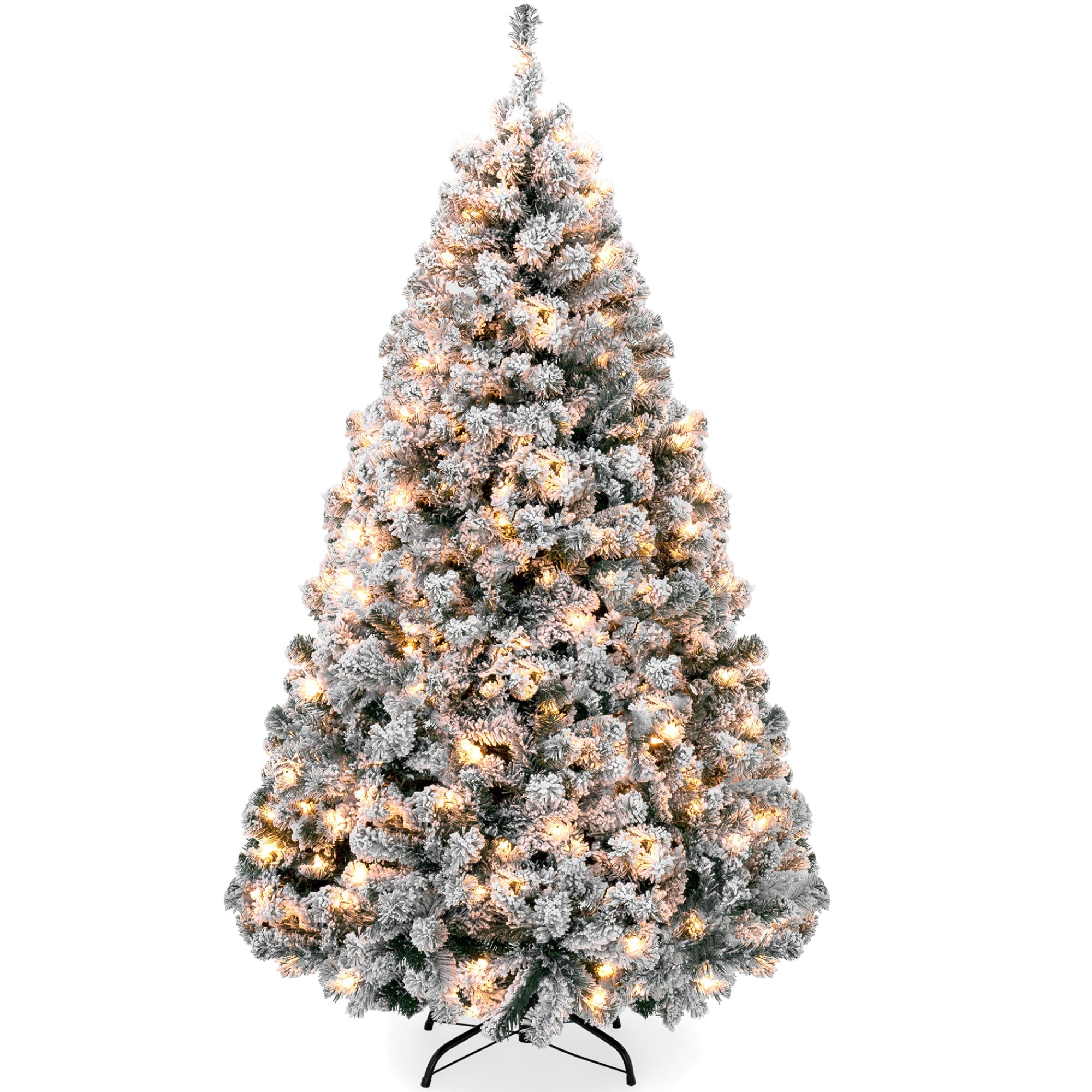 Pre-Lit Snow Flocked Artificial Pine Christmas Tree w/ Warm White Lights - 4.5ft
