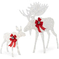 2-Piece Moose Family Lighted Outdoor Christmas Decoration Set w/ LED Lights - White