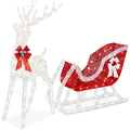 Lighted Christmas Reindeer & Sleigh Outdoor Decor Set w/ LED Lights - White