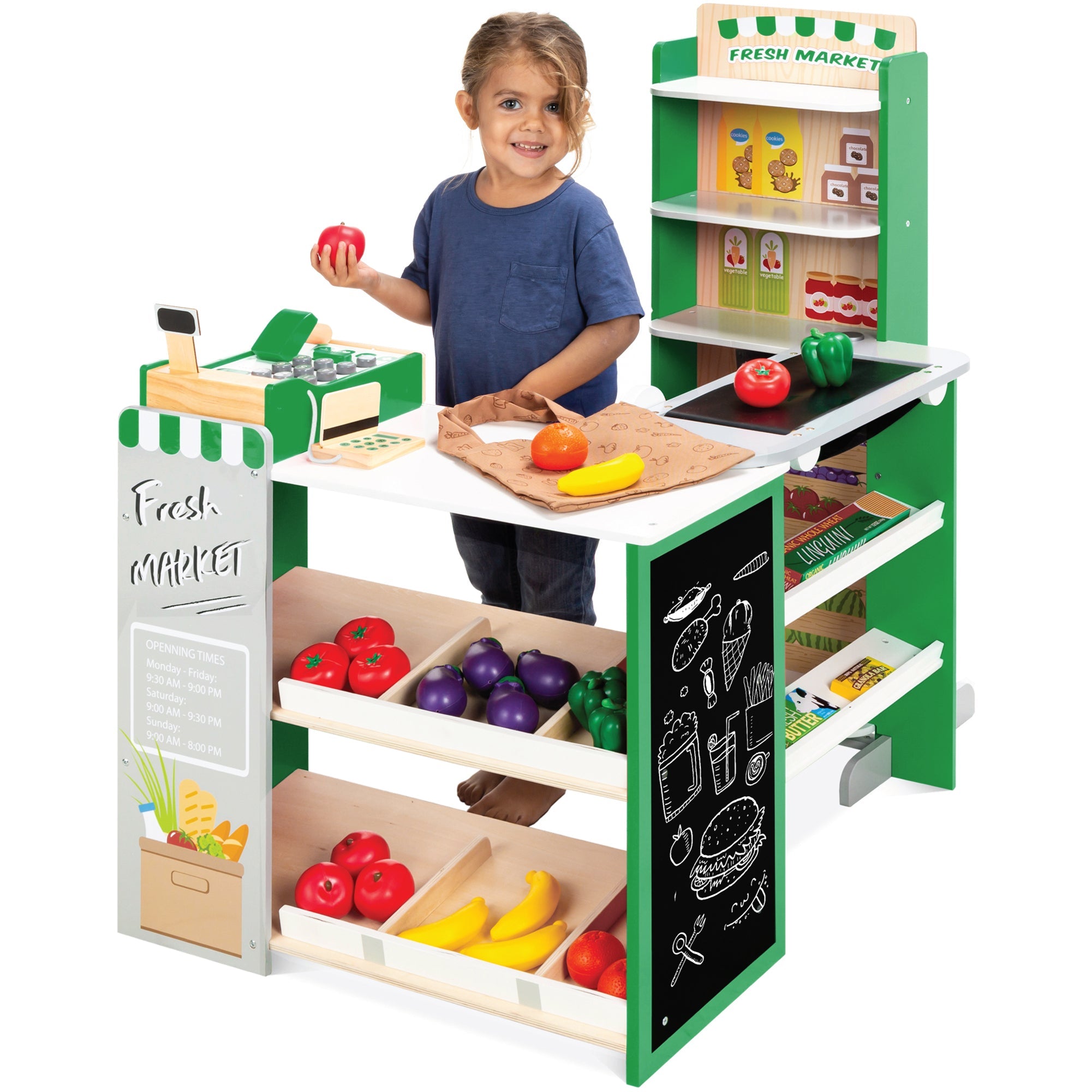 Kids Pretend Play Grocery Store Supermarket Toy Set w/ Accessories - Green