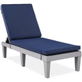 Outdoor Patio Lounge Chair, Resin Chaise Lounger w/ Seat Cushion, 5 Positions - Gray/Navy