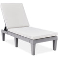 Outdoor Patio Lounge Chair, Resin Chaise Lounger w/ Seat Cushion, 5 Positions - Gray/White Sand