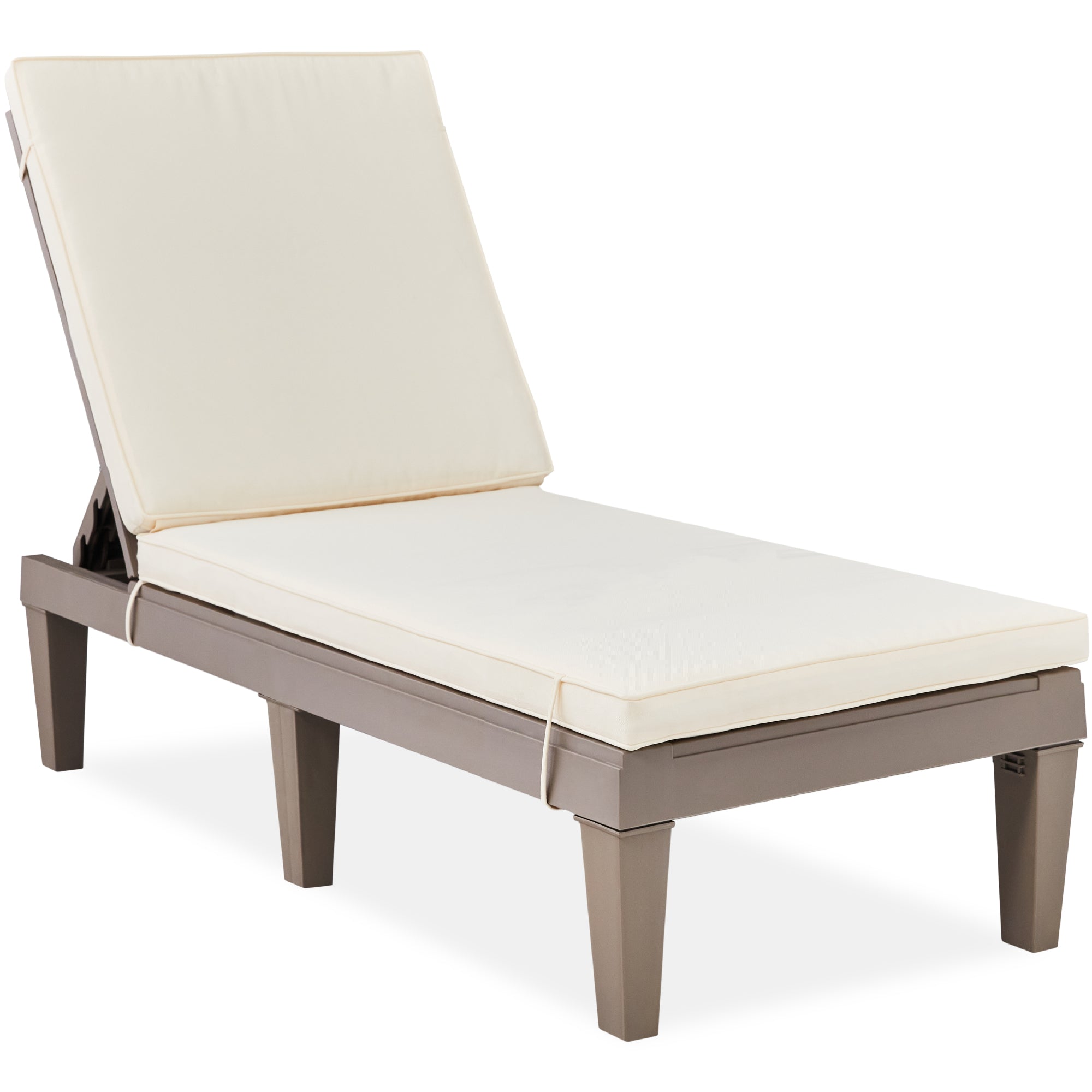 Outdoor Patio Lounge Chair, Resin Chaise Lounger w/ Seat Cushion, 5 Positions - Brown/Ivory