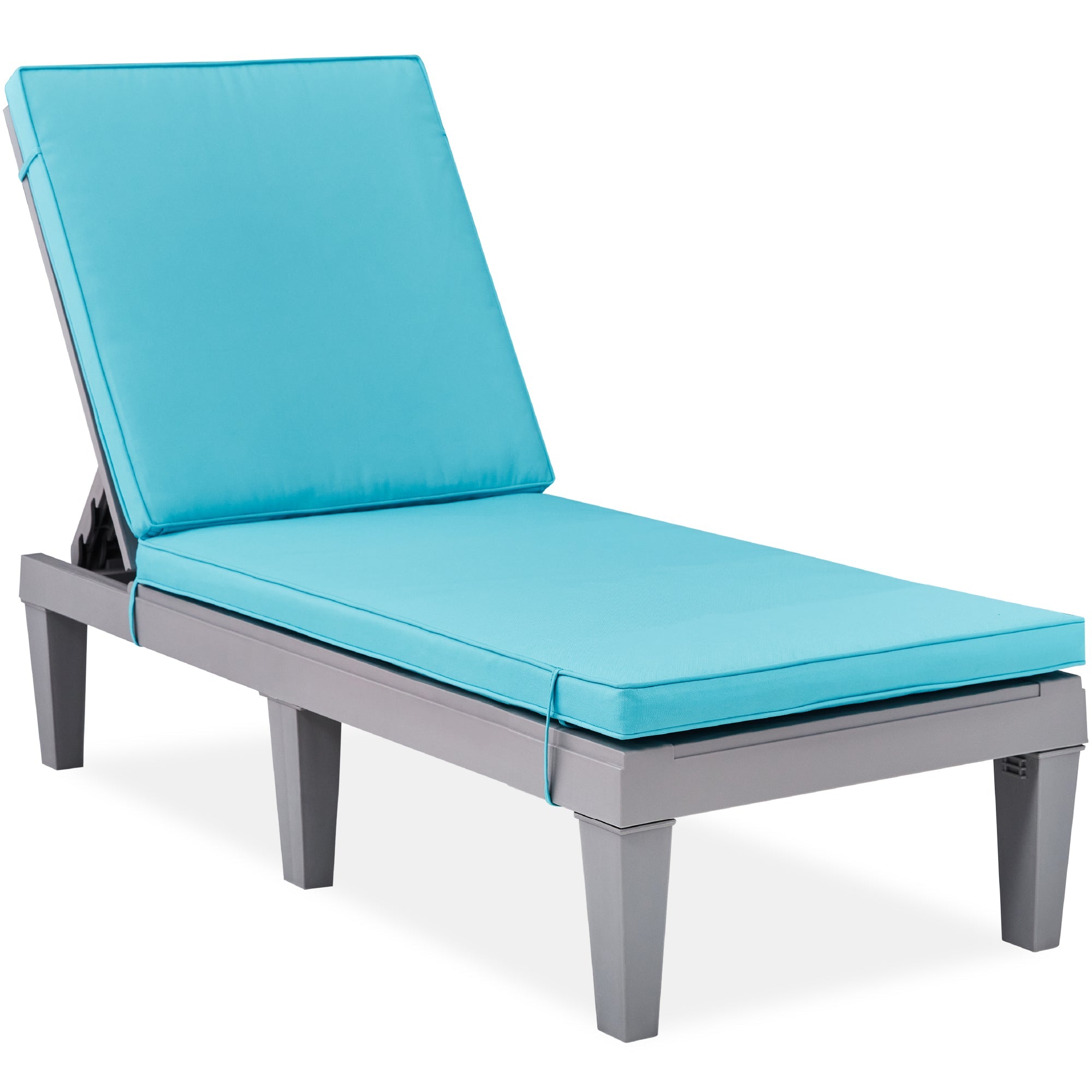 Outdoor Patio Lounge Chair, Resin Chaise Lounger w/ Seat Cushion, 5 Positions - Gray/Teal