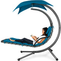Hanging Curved Chaise Lounge Chair w/ Built-In Pillow, Removable Canopy - Peacock Blue