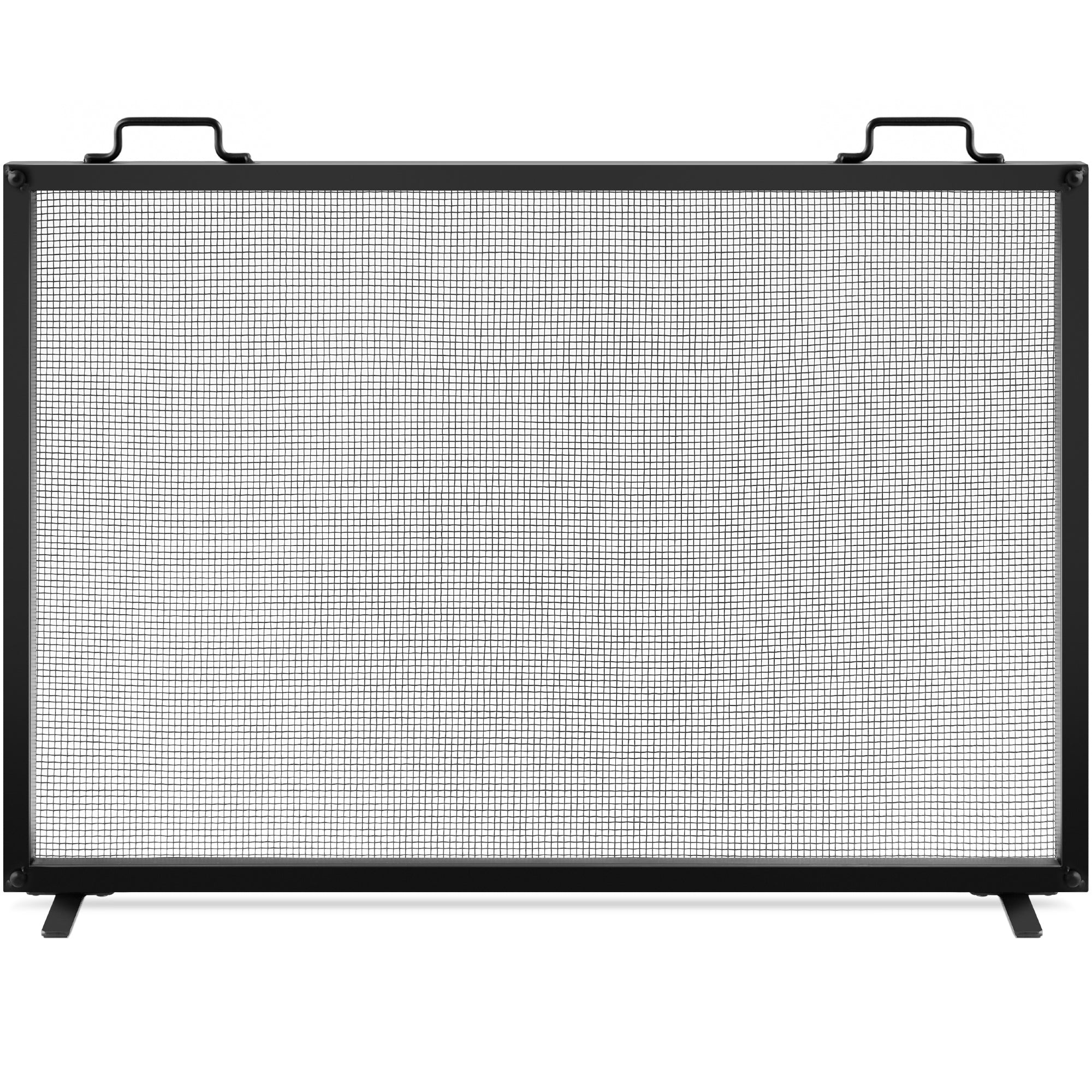 Single Panel Handcrafted Steel Mesh Fireplace Screen w/ Handles - 38x27in - Black