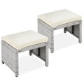 Set of 2 Multipurpose Wicker Ottomans w/ Removable Cushions, Steel Frame - Gray/Cream