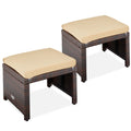 Set of 2 Multipurpose Wicker Ottomans w/ Removable Cushions, Steel Frame - Brown/Tan