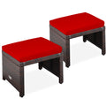 Set of 2 Multipurpose Wicker Ottomans w/ Removable Cushions, Steel Frame - Brown/Red