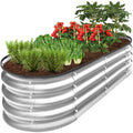 Outdoor Raised Metal Oval Garden Bed, Planter Box - 4x2x1ft - SIlver