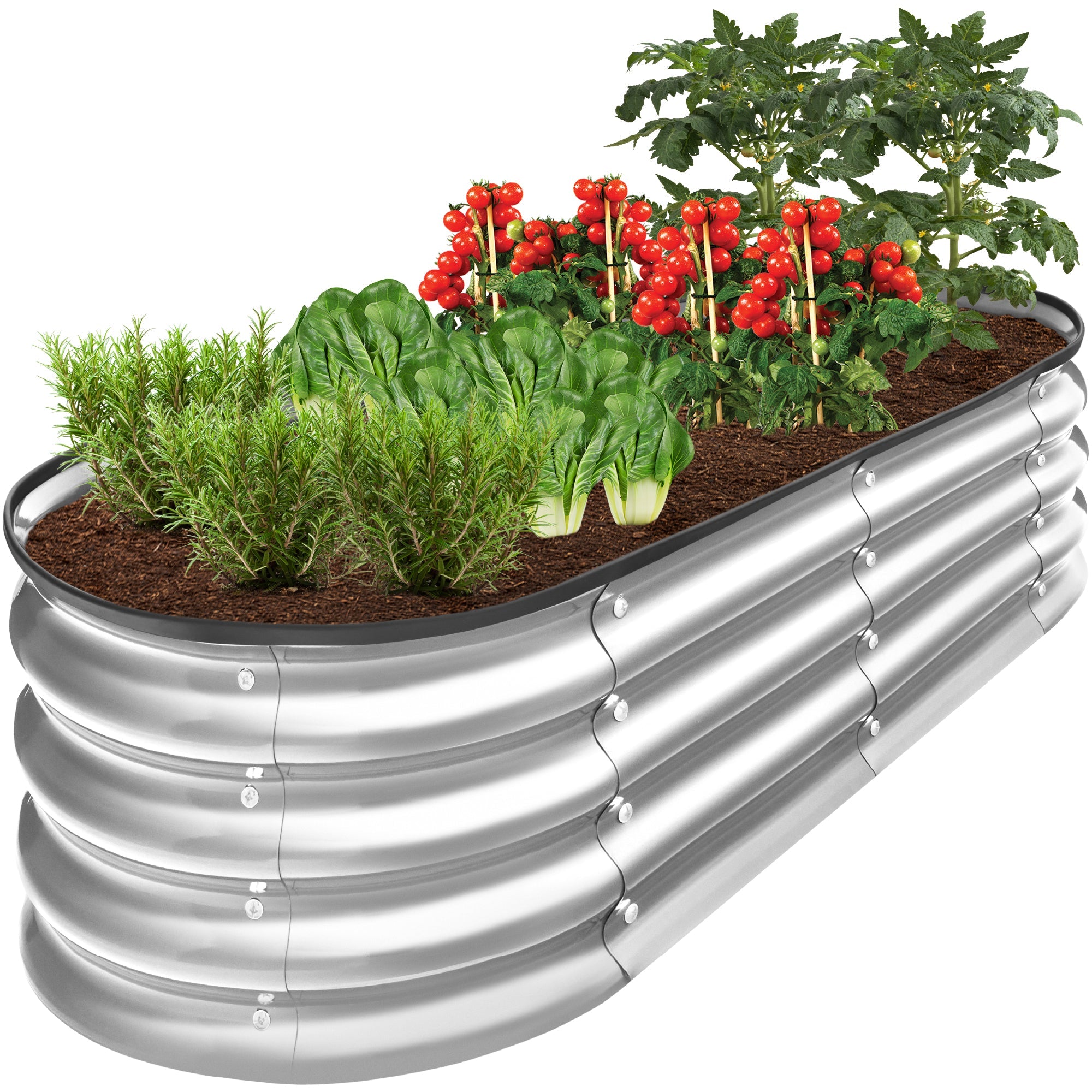 Outdoor Raised Metal Oval Garden Bed, Planter Box - 4x2x1ft - SIlver