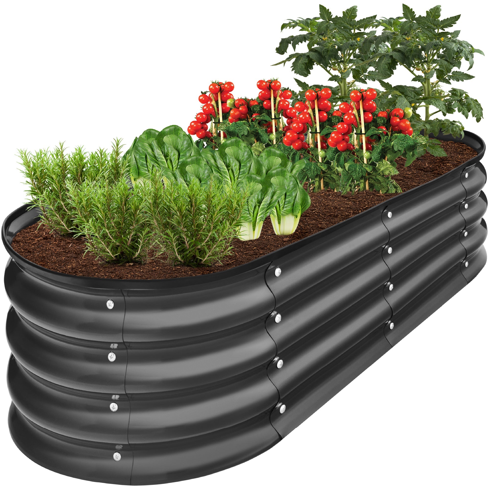Outdoor Raised Metal Oval Garden Bed, Planter Box - 4x2x1ft - Charcoal