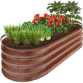 Outdoor Raised Metal Oval Garden Bed, Planter Box - 4x2x1ft - Wood Grain
