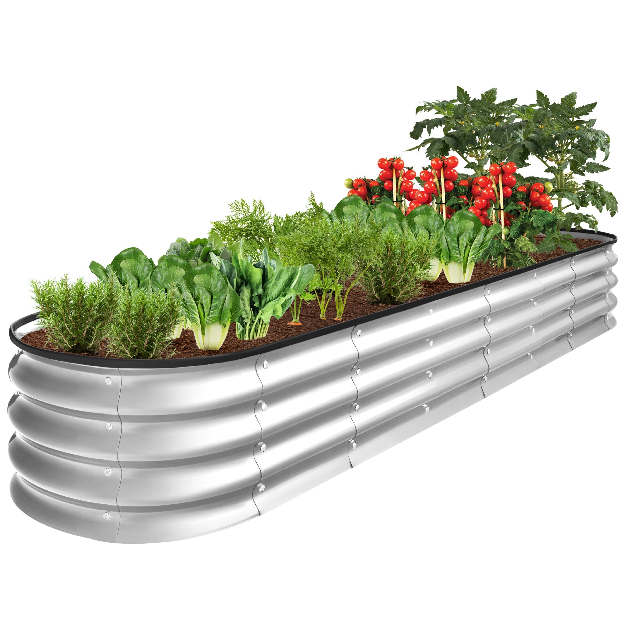 Outdoor Metal Raised Oval Garden Bed for Vegetables, Flowers - 8x2x1ft - Silver