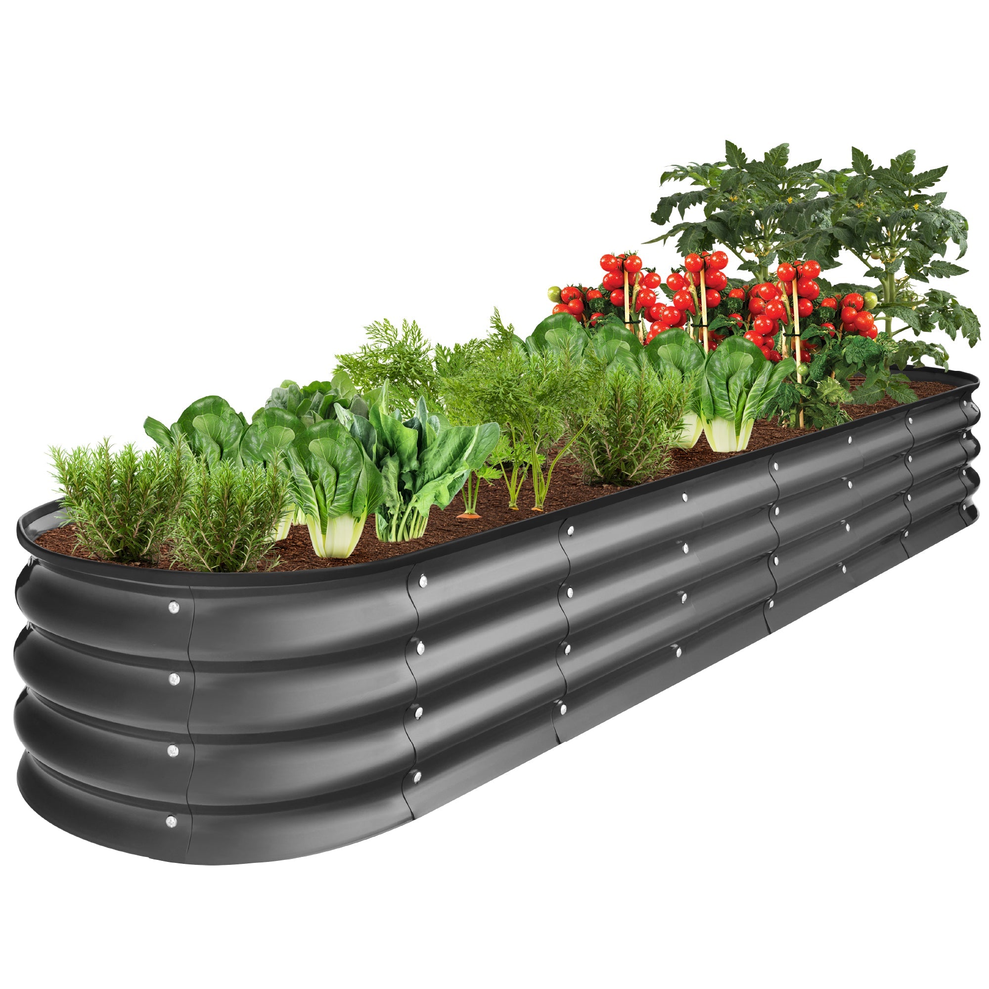 Outdoor Metal Raised Oval Garden Bed for Vegetables, Flowers - 8x2x1ft - Charcoal