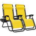 Set of 2 Adjustable Zero Gravity Patio Chair Recliners w/ Cup Holders - Sunflower Yellow