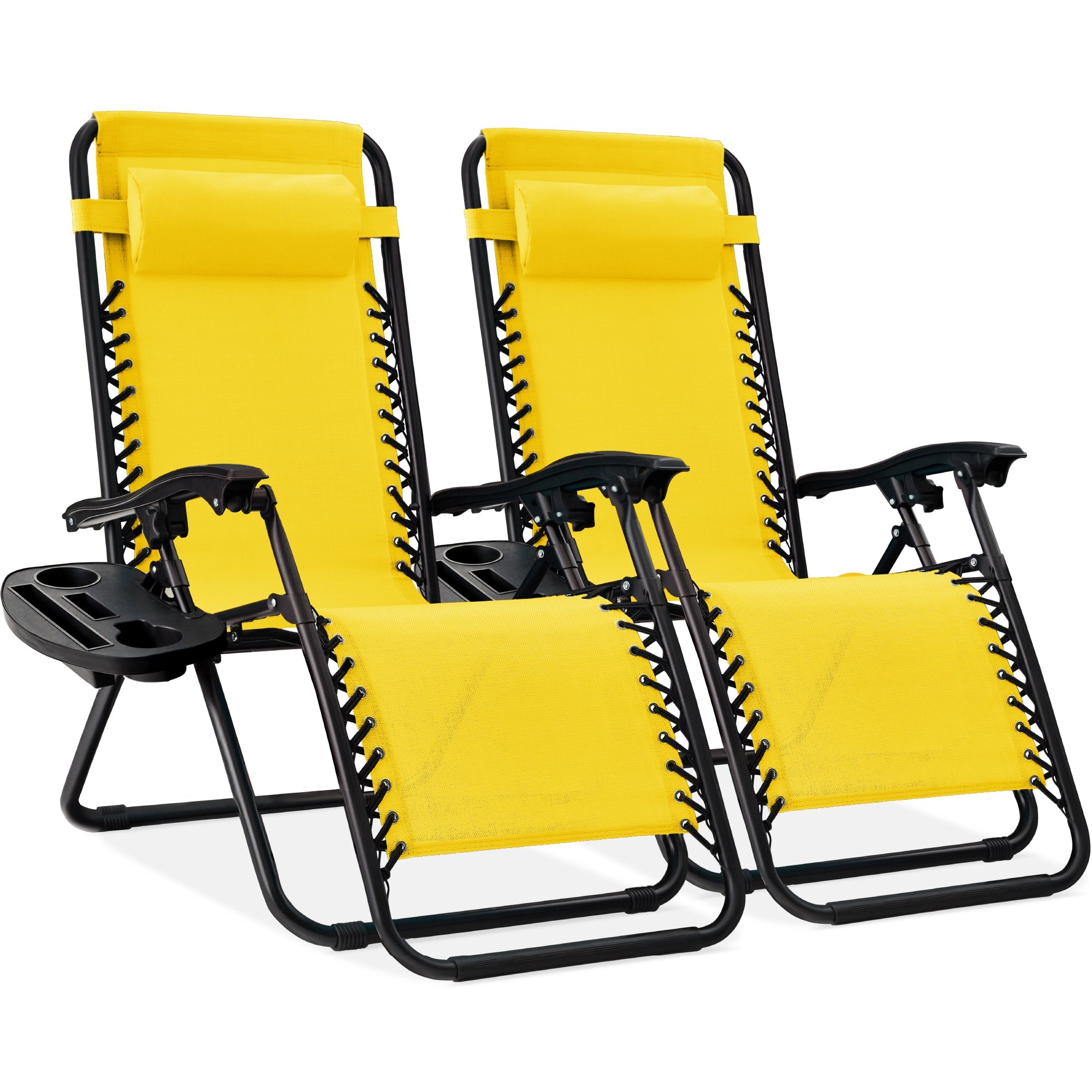 Set of 2 Adjustable Zero Gravity Patio Chair Recliners w/ Cup Holders - Sunflower Yellow