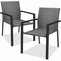 Set of 2 Stackable Wicker Chairs w/ Armrests, Steel Accent Furniture - Gray