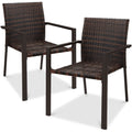 Set of 2 Stackable Wicker Chairs w/ Armrests, Steel Accent Furniture - Brown