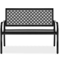 Indoor Outdoor Steel Bench w/ Geometric Backrest, Foot Levelers - Black