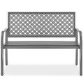 Indoor Outdoor Steel Bench w/ Geometric Backrest, Foot Levelers - Gray