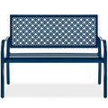 Indoor Outdoor Steel Bench w/ Geometric Backrest, Foot Levelers - Peacock Blue