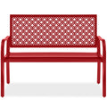 Indoor Outdoor Steel Bench w/ Geometric Backrest, Foot Levelers - Rose Red