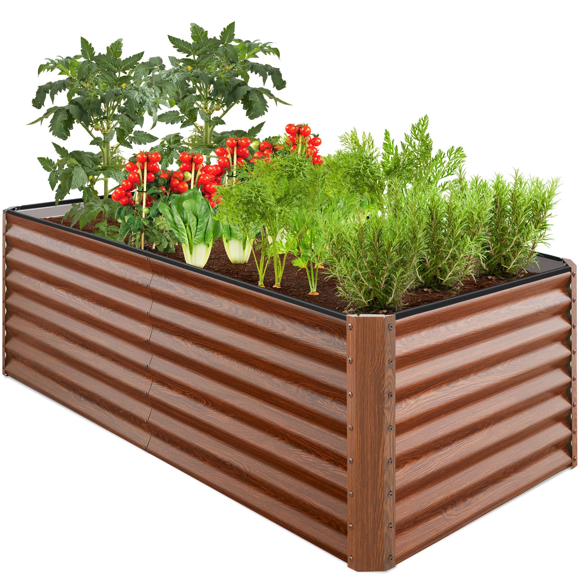 Outdoor Metal Raised Garden Bed for Vegetables, Flowers, Herbs - 6x3x2ft - Wood Grain