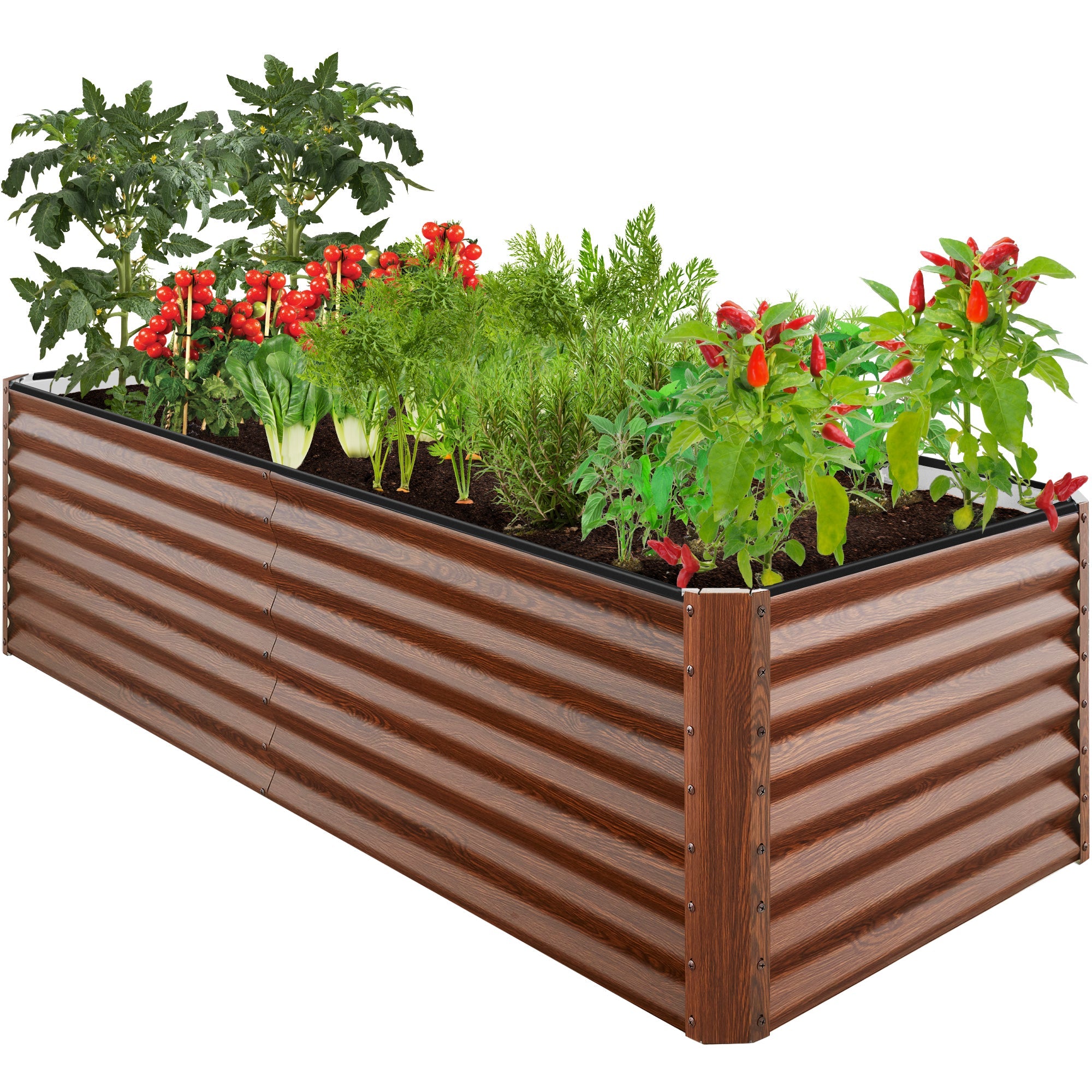 Outdoor Metal Raised Garden Bed for Vegetables, Flowers, Herbs - 8x4x2ft - Wood Grain