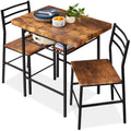3-Piece Modern Square Dining Set w/ Storage Rack - Medium Brown/Black