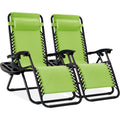 Set of 2 Adjustable Zero Gravity Patio Chair Recliners w/ Cup Holders - Lime Green