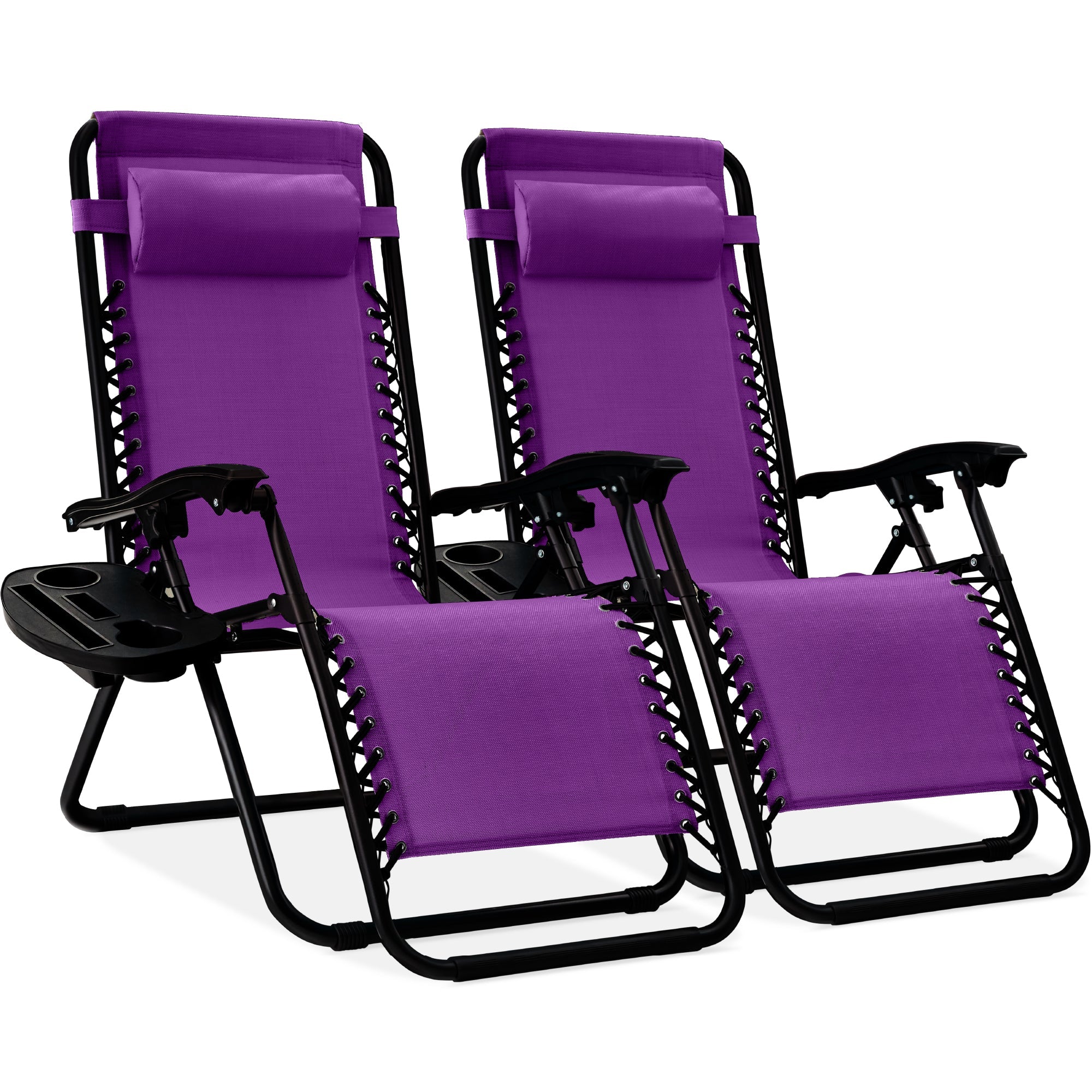Set of 2 Adjustable Zero Gravity Patio Chair Recliners w/ Cup Holders - Amethyst Purple