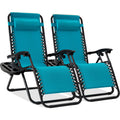 Set of 2 Adjustable Zero Gravity Patio Chair Recliners w/ Cup Holders - Peacock Blue
