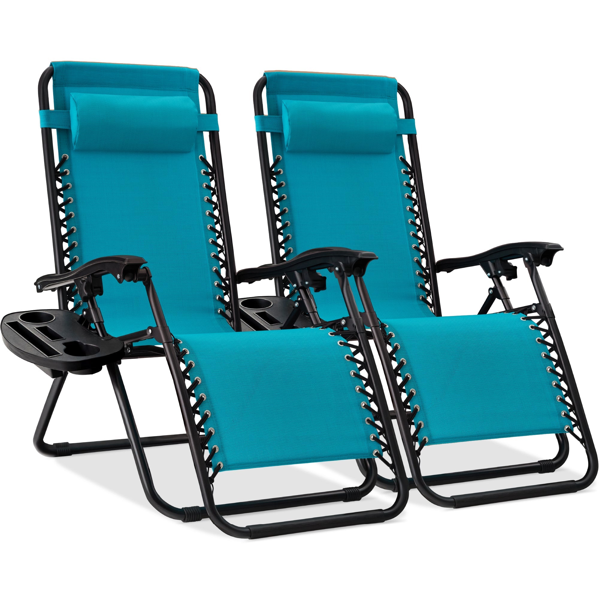 Set of 2 Adjustable Zero Gravity Patio Chair Recliners w/ Cup Holders - Peacock Blue
