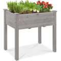 Raised Garden Bed, Elevated Wood Planter Box Stand w/ Bed Liner - 34x18x30in - Gray