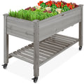 Mobile Raised Garden Bed Elevated Planter w/ Wheels, Shelf - 48x24x32in - Gray