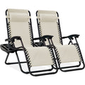 Set of 2 Adjustable Zero Gravity Patio Chair Recliners w/ Cup Holders - Ivory